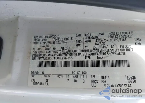 2011 Ford E-250 Commercial из США, поврежденный, VIN 1FTNE2EL1BDB34968